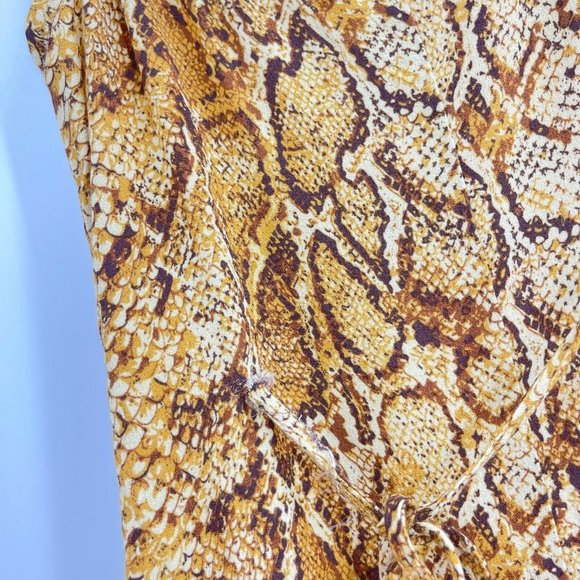 Reformation Dress Brown Vivette Snake Print Spaghetti Strap Tie Waist Mini Sz S - Picture 6 of 8